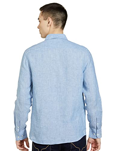Image of Marks & Spencer Mens Solid Linen Blend Collared Neck Regular Fit Easy Iron Shirt