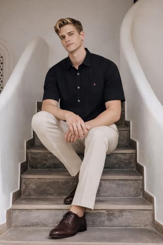Image of Louis Philippe Men's Slim Fit Premium Textured Fabric Versatile Solid Easy Care, All Season adapability Half Sleeve Casual Shirt