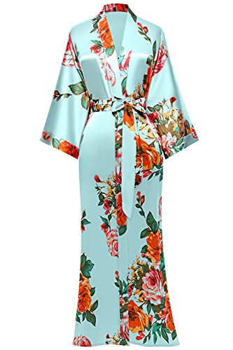 BABEYOND Kimono Robe Long Floral Bridesmaid Wedding Bachelorette Party Robe 53  (Lake Blue)