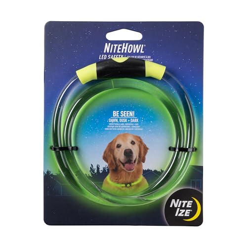 Nite Ize NiteHowl LED Safety Necklace - Light Up Dog Necklace with LED Lights - Dog Accessories for Walking & Running at Night - Replaceable Batteries - Green