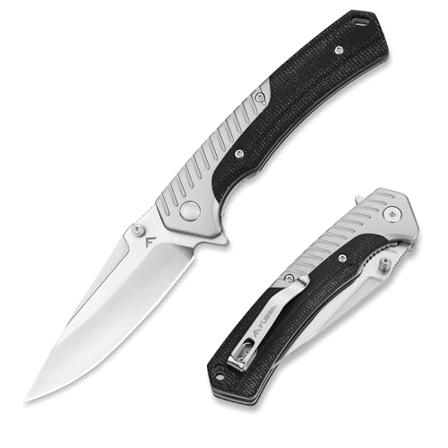 FLISSA Pocket Knife with 3.35' 14C28N Steel Blade, Liner Lock Folding Knife with Micarta Handle for EDC, Camping, Hiking, Outdoor Activities, Gift for Men and Women