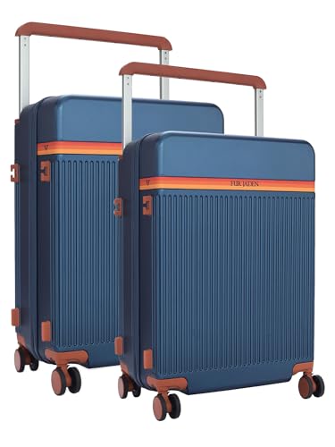Image of FUR JADEN The Aviator German Polycarbonate Travel Luggage Suitcase with 8 StealthTech Silent Shock Absorbing Wheels, TSA Lock & Aerospace Grade Wide Handle (Cobalt Navy, Set of 2 - Cabin + Medium)