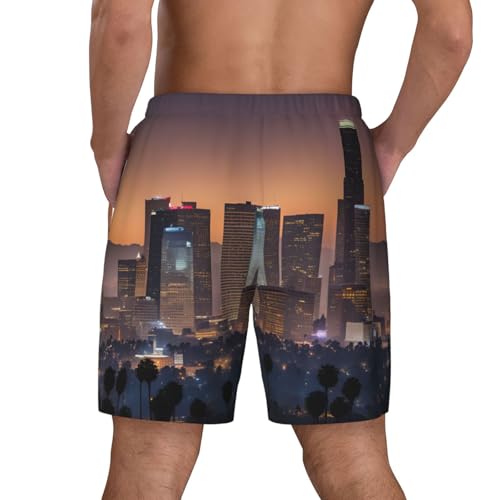 Men's Los Angeles Skyline Print Quick-Dry Mesh Swim Trunks Stretch Lining Beach Shorts Surfing Summer Vacations3