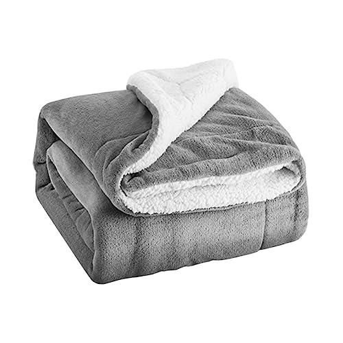 SOLUSTRE Soft Solid Color Blanket for Pets Thick Cozy Berber Fleece Throw Lightweight Warm Bedding for Couch and Bed for Year Comfort Grey