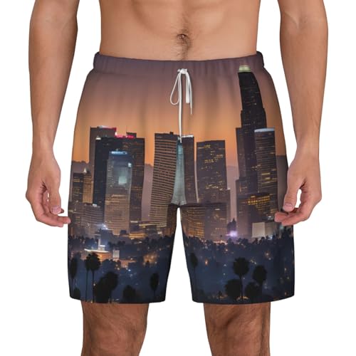 Men's Los Angeles Skyline Print Quick-Dry Mesh Swim Trunks Stretch Lining Beach Shorts Surfing Summer Vacations2