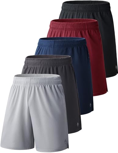 Image of Liberty Pro 5 Pack Youth Boys Athletic Mesh Basketball Shorts | Quick-Dry, Pockets, Knee-Length, Regular Fit, Kids, Teens, for Gym Sports Activewear