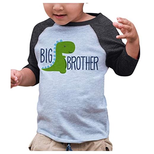 7 ate 9 Apparel Boy's Dinosaur Big Brother Grey Baseball Shirt T-Shirt 18 Months