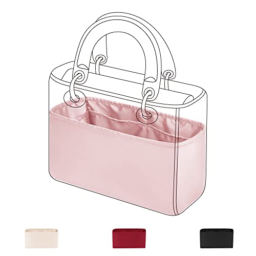 DGAZ Seide Handtaschen Tasche Organizer für Lady Dior, Bag in Bag Innentasche Organisator, Damen Taschenorganizer Handtasche Einsatz (Rosa, Small) Cover