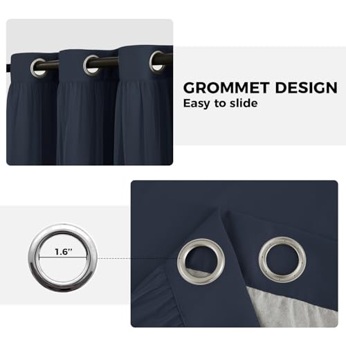 Image of 100% Blackout Curtains for Bedroom, Double Layer Navy Blue Curtains, Black Out Curtain 72 inch long With Sheer Overlay for Living Room, Room Darkening Window Drapes with Grommet, 52 inchW x 72 inchL