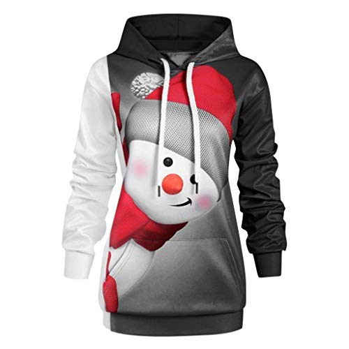 Preisvergleich Produktbild Fenverk Damen Frauen Frohe Weihnachten Schneeflocke Tops Sweatshirt Bluse Drucken Hemd Christmas Kapuzenpullis Hemden Lose Pullover Mantel Sweatshirts Blusen T-Shirt Kapuzenpullover(Schwarz 4,XL)