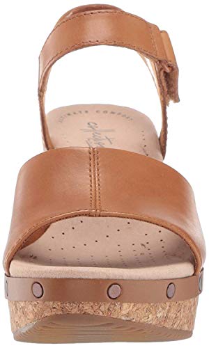 Clarks Clarks womens Annadel Clover Wedge Sandal, Tan Leather, 8.5 US