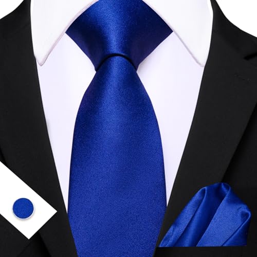 Image of Barry.Wang Plain Men Silk Ties Extra Long Satin Necktie for Wedding Business Handkerchief Cufflinks Set Solid Colors