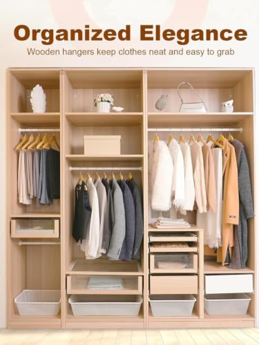 Image of STAR WORK Multi Functional Solid Wooden Suit Hangers, Coat Hangers, Natural Finish with 2 Shoulder Notches 360 Degree Swivel Hook (16)