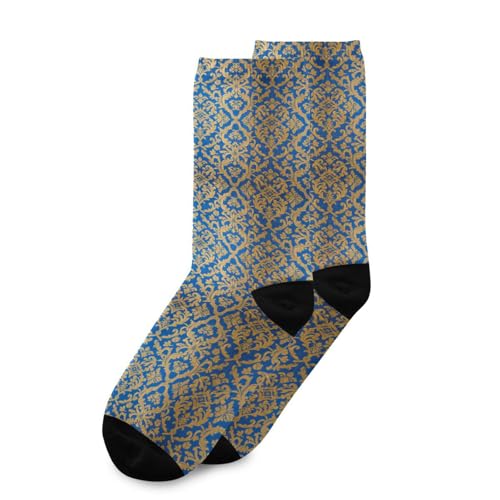 Blue and Gold Baroque Vintage Flowers men's crew socks running casual wicking black socks for men (2-Pair)2