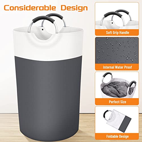 Image of BlissTotes Laundry Basket, Laundry Hamper, Collapsible Laundry Baskets, Dirty Clothes Hamper, Waterproof Laundry Basket with Foam Protected Aluminum Handles for College Dorm, Family 90L (Gray) | Collapsible Dirty Clothes Hamper, Foldable Laundry Bag for Dorm, Waterproof Fabric, Padded Aluminum Handles
