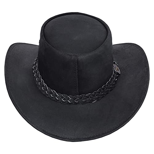Skates Sports Leather Cowboy Hat Wide Brim Handcrafted Western Style Breathable Chin Strap Lightweight Outback For Men Women S Cobra Black #TOP3
