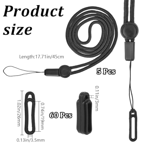 CRASPIRE 65Pcs Anti-Lost Lanyard Set including 60pcs 19mm Silicone Rubber Rings 5Pcs Adjustable Lanyards Strap Pendant Necklace Fixing Holder Soft Protective Replacement Pen Case Multipurpose Keychain - Image 2