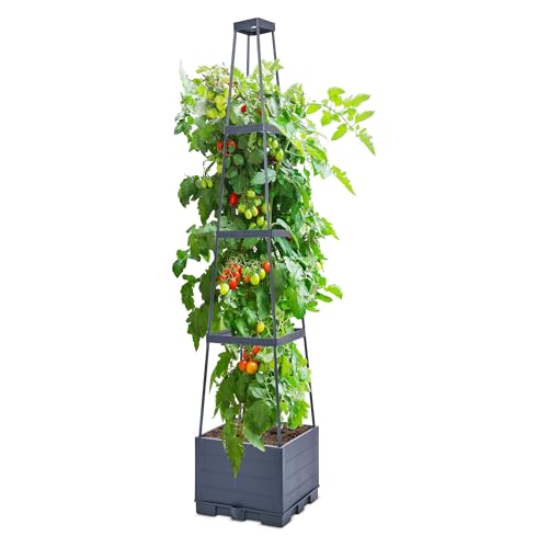 GENMOUS 4 Tiered Tomato Planter with Box Trellis, 56'' Raised Garden Bed Planter Boxes, Tomato Cages...