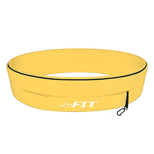 2bFIT Cinturón para Correr/Trotar- Bolso de Cintura Organizador – Perfecto para Ejercicios, Fitness, Entrenamiento, Deportes, Gimnasio – Porta Dinero y Teléfono – Cinturón con Llavero – Pretina Flexible – Cuatro Bolsillos – Unisex – Garantía Vitalicia- Elegante Cinturón para Correr (Amarillo, S)