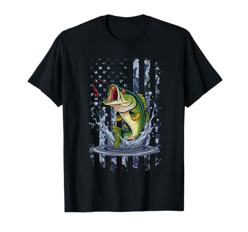 Bandera americana de EE. UU. Camo Bass Fish Fishing Camouflage Fisherman Camiseta