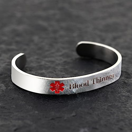 Uloveido Custom Engraving Medical Alert Bracelets for Women, Stainless Steel Open Cuff Bangle Medical ID Bracelet (Steel) — view 4