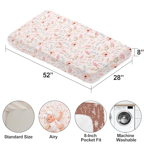 Image of 4 Pack Floral Crib Sheet Set for Baby Girl, Soft Breathable Fitted Pink Crib Sheet 28 x 52 in, Vintage Wildflower Nursery Decor for Standard Crib and Toddler Bed Mattresses