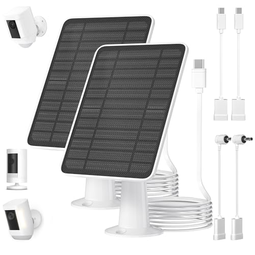 5W Solar Panel for Ring Camera, Solar Panel Charger Compatible with Ring Spotlight Plus/Pro Stick Up Outdoor Cam Battery, 10ft Cable with USB-C to Barrel Plug Adapter & Micro-USB Adapter, 2