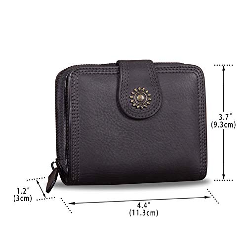 IVTG Bifold Leather Wallets for Women Vintage Handmade Small Clutch Short Purse with Zip Card Holder Organizer4