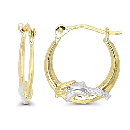 14K Yellow Gold High Polished Dolphins Hoop Earrings with Hinged Clasp | Dolphin Jewelry | Earrings For Sensitive Ears | Beautiful Hoop Earrings for Women | Solid Gold Earrings For Women
