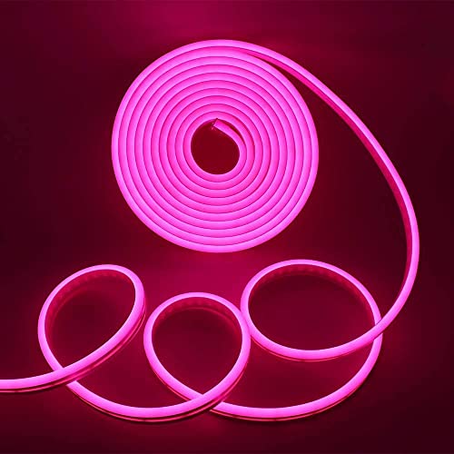 Image of Gesto 16.4 Feet Neon Lights with 12V Adaptor - Wall Decor Led Strips Lights for Decoration,Cuttable Flexible Decorative Lights for Customized Name |Waterproof Rope Light for Indoor,Outdoor(Pink)