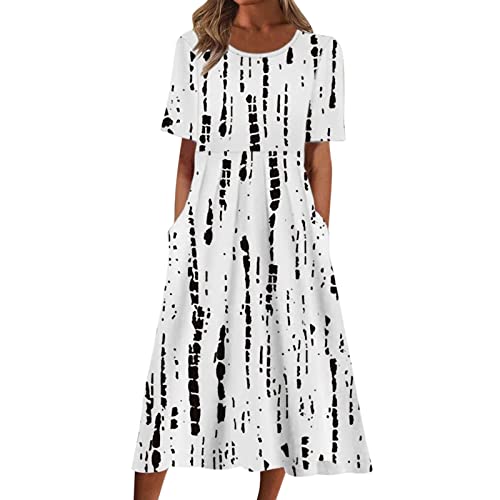 Robe d'été fluide col rond et manches courtes avec poche pratique