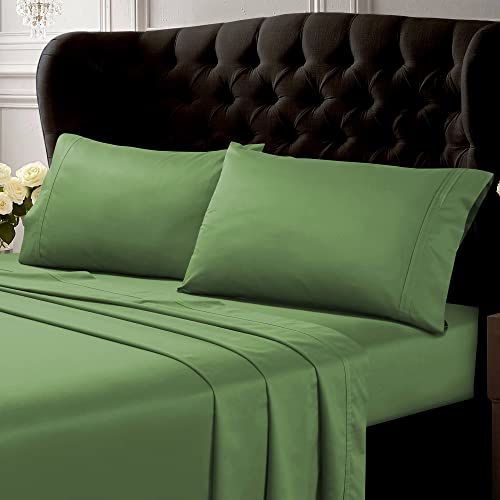 Tribeca Living Egyptian Cotton Sateen Pillowcases King, Set of 2 Bed Pillow Covers, Solid, 500 Thread Count, Luxury Bedding, Green