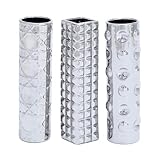 Deco 79 Ceramic Decorative Vase Centerpiece Vases with Varying Patterns, set of 3 Flower Vases for Home Decoration 4' x 4' x 12', Silver