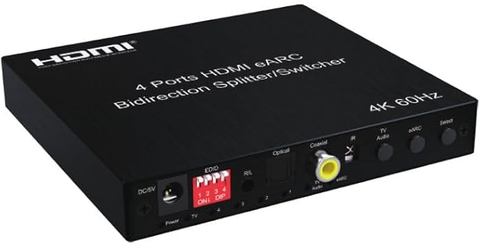 4K 60Hz HDMI ARC Audio Extractor DTS-HD/Dolby-TrueHD/DTS/Dolby-AC3/DSD eARC HDMI AudioExtractor 4x1 eARC HDMI Switcher Support 3.5 Stereo 3D Video Format HDCP2.2 HDR10 EDID Compatible for PS5 TV Box