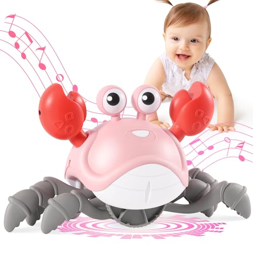 Image of Gigilli Crawling Crab Baby Girl Toys, Tummy Time Baby Toys 6-12-18 Month, Infant Learning Crawl Walking Dancing Crab with Music&Speed Control for 3 4 5 6+ Girls Year Easter Birthday 1 2 3 Gifts