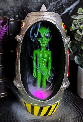Ebros Gift Ufo Outer Space Extra Terrestrial Green Roswell Alien Earth Landing In Spaceship Capsule Backflow Cone Incense Burner Holder With Cascading Smoke Fog And Led Night Light Figurine #TOP24