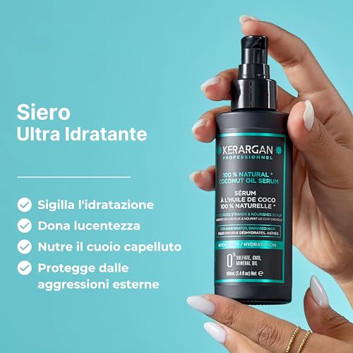 Kerargan - Siero Capillare Idratante All'olio Di Cocco - Protezione & Nutrizione Per Capelli Disidratati E Danneggiati - Luminosità E Morbidezza - Senza Solfati E Ogm - 100Ml - 2
