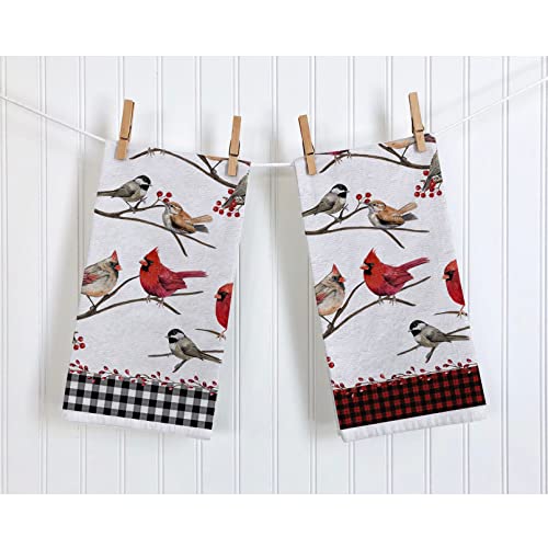 Seliem Bird Tree Branch Kitchen Dish Towel Set Of 2, Cardinal Chickadee Berry Red Black Buffalo Plaid Check Tea Hand Drying Baking Cloth, Farmhouse Winter Xmas Christmas Decor Home Decorations 18 X 28 #TOP5