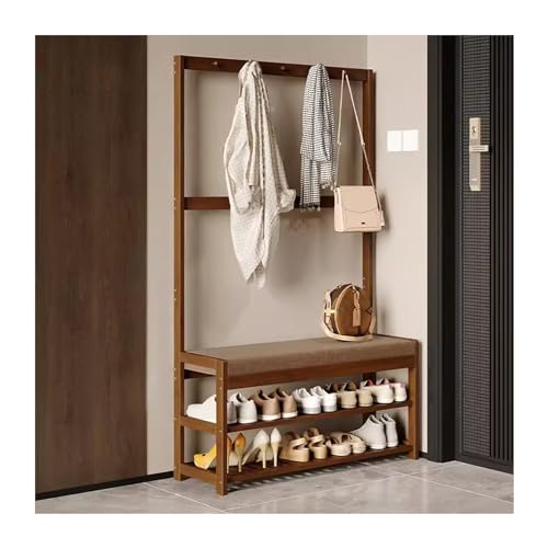 Vestiaire d'entrée en bois avec banc à chaussures à 3 niveaux et crochets