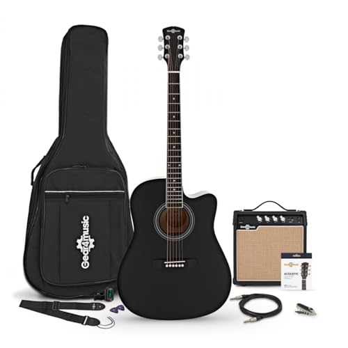 Dreadnought Cutaway Electro Acoustic Guitar Black, 15W Acoustic Amp & Accessory Pack