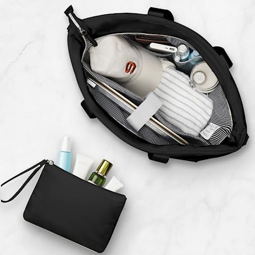 Laptop Tote Bag For Women, 15.6 Inch Computer Bag Handbags With Makeup Bag, Large Lightweight Travel Tote Bag With Zipper, Carry On Bag For Travel, Work, Business, Office, Casual, Black #TOP3