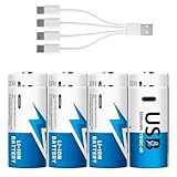 8-Pack Rechargeable Lithium C Batteries with 4 in 1 USB-C Charge Cable, C Cell Li-ion Battries, LR14 1.5V C Size Cell Battery Replacement 5000mWh for Floodlights, Remote Controls, Radios, Toys
