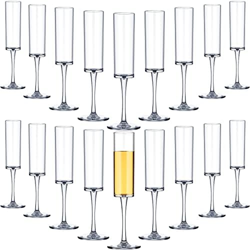 Gerrii 18 Pack Acrylic Stemmed Champagne Flutes Unbreakable Plastic Champagne Glasses Reusable Wine Toasting Goblets Crystal Disposable Cocktail Cups for Party, Wedding, Anniversary, Birthday, 5.6 oz