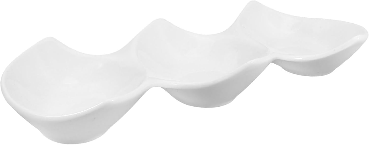 PRETYZOOM Ceramic Sauce Bowl Multi-function Side Dish Dishware for Restaurant Home Triple Compartment Serving Bowl for Sauces Condiments and Dips