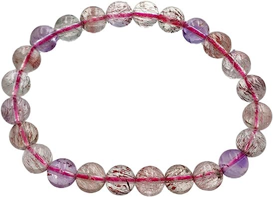 Kashish Gems & Jewels Muko Gemstone 7.5mm Natural Super Seven Colorful Rutilated Quartz Crystal Clear Round Beads Bracelet AAAAA