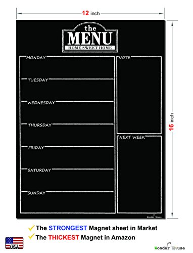 Magnetic Refrigerator Chalkboard Dry Erase Weekly Menu Meal Planner Organizer Note Area For Shopping List Fitness Diabetic Meal Prep Planning One Calendar Week 12" X 16" Fridge Black Fluorescent Board #TOP4