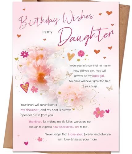 HEJOYN Daughter Birthday Card, Happy Birthday Card Gifts for Daughter from Mom Dad, Daughter Birthday Gifts Adult