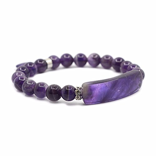 Natural Amethyst Gem Semi Precious Gemstone Love Heart Charm Stretch Bracelet #TOP18