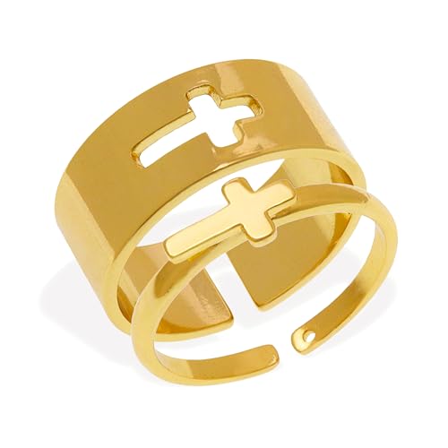 Chunky Gold Opening Matching Rings for Couples, Valentines Day Adjustable Trendy Simple Heart Cross Butterfly Hollow Stackable Ring Love Engagement Promise Wedding Jewelry Gift