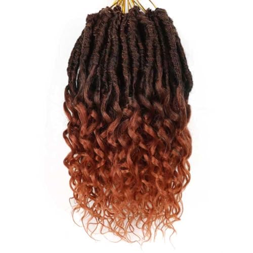Deep Faux Locs Crochet Hair 10 Inch 8 Packs Goddess Locs Faux Locs Soft Locs Crochet Braids with Curly Ends Pre Looped Deep Wavy Crochet Hair for Black Women((10 Inch, Black mixed Ginger)